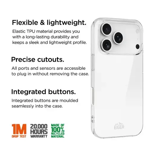 Husa Protectie Spate Eiger EGCA00895 Grip GRS pentru Apple iPhone 17 Pro Max (Transparent)