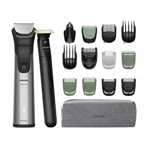 Aparat de tuns 17-in-1 Philips MG9535/15 + OneBlade, Lame din otel, Senzor pentru reincarcare, Autonomie 120 min (Argintiu/Negru)