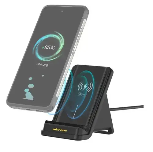 Stand Incarcate Wireless Ulefone UF-WCS01, 50 W, USB Type-C, Twin Coil, Racire cu ventilator (Negru)