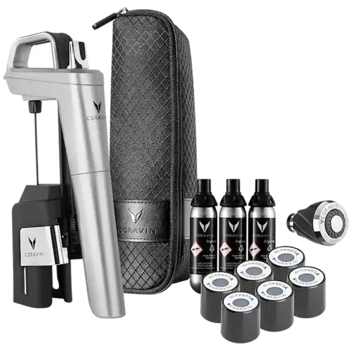 Sistem de conservare vinuri CORAVIN Timeless Six+ 112326B, Aerator, Capsule, Husa de calatorie (Argintiu)
