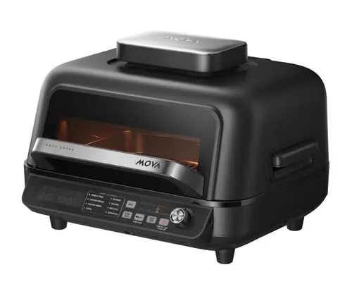 Gratar electric Mova IG20 Pro, 6.5l. 1750 W, Afisaj LED, Placi antiaderente, Maner fara incalzire, Fereastra de control, Senzori de temperatura (Negru)
