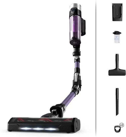 Aspirator vertical Tefal TY2039WO X-force Flex, 500 W, Recipient 0.44 l, Autonomie 45 minute, 18.5 V (Negru/Mov)