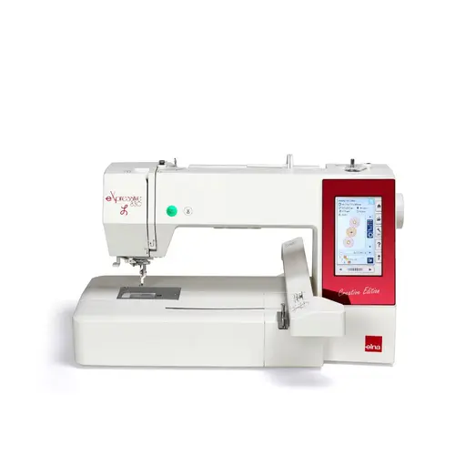 Masina de brodat Elna eXpressive 830L, 180 modele broderii incorporate, 6 fonturi de broderie, 860 imp/min, Iluminare cu lumina alba, USB, Ecran LCD (Alb)