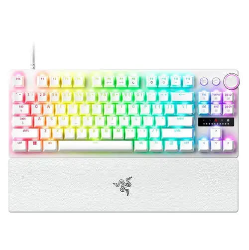 Tastatura Gaming Mecanica Razer Huntsman V3 Pro TKL 8KHz, USB Type-C, Chroma RGB, Switch-uri Optice Analog Gen 2, Layout US (Alb)