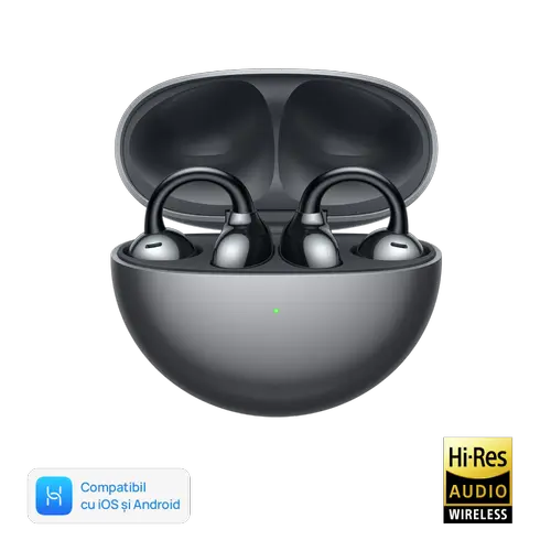 Casti True Wireless Open-Ear Huawei FreeClip, Bluetooth, Apeluri cu AI, IP54 (Negru)