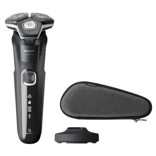 Aparat de ras electric Philips Seria 5000 S5898/35, Wet&Dry, Autonomie 60 minute, 3 capete, Display LED (Negru)