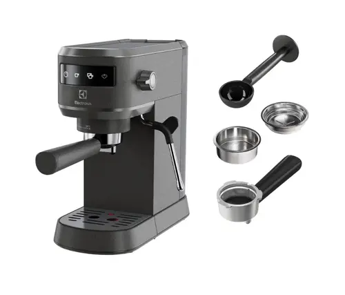 Espressor manual Electrolux Explore 6 E6EC1-B6ST, 1400W, 15 bar, 1l, suport incalzit pentru cesti, tehnologie Thermo-Block pentru incalzire rapida, Auto-Shot Volume Control, optiune apa fierbinte, notificare decalcifiere (Negru)