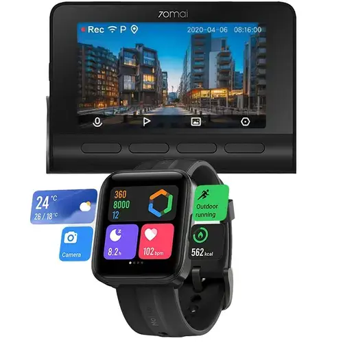 Camera video auto DVR 70mai A800S Dash Cam Pro Plus 4K UltraHD + Maimo Watch FLOW, IPS 3.0inch, 140 FOV, ADAS, GPS, Night Vision, Wi-Fi (Negru)