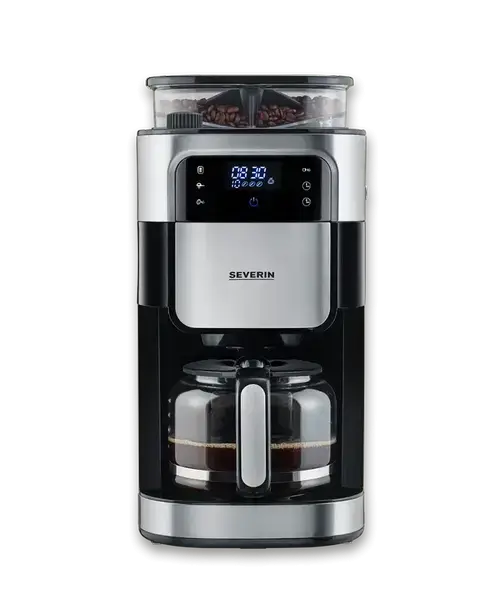 Cafetiera Severin KA 4813, 1.25 l, 1000 W, Display LED, Rasnita incorporata (Negru/Argintiu)