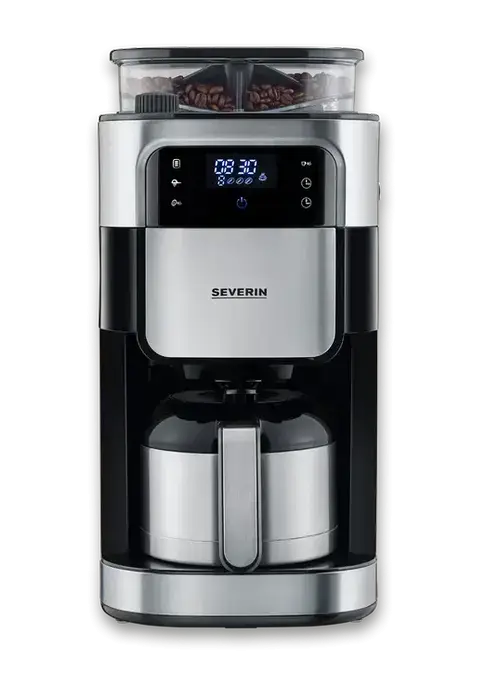 Cafetiera Severin KA 4814, 1.25 l, 1000 W, Display LED, Rasnita incorporata (Negru/Argintiu)