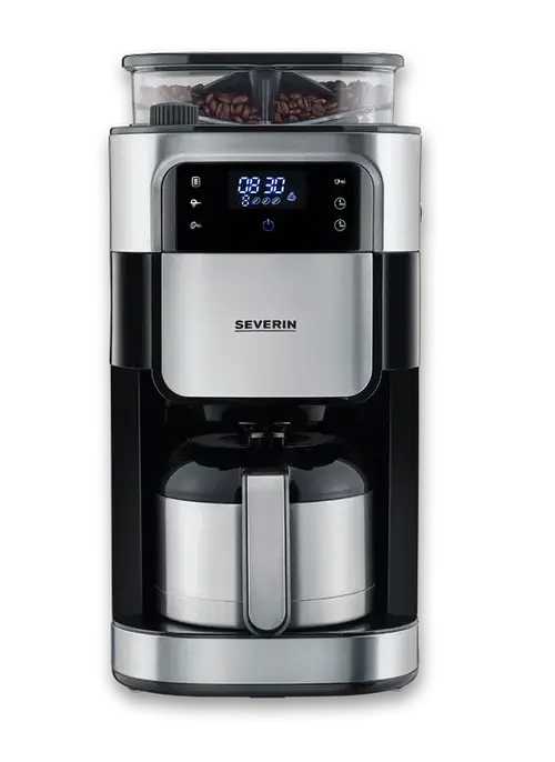 Cafetiera Severin KA 4814, 1.25 l, 1000 W, Display LED, Rasnita incorporata (Negru/Argintiu)