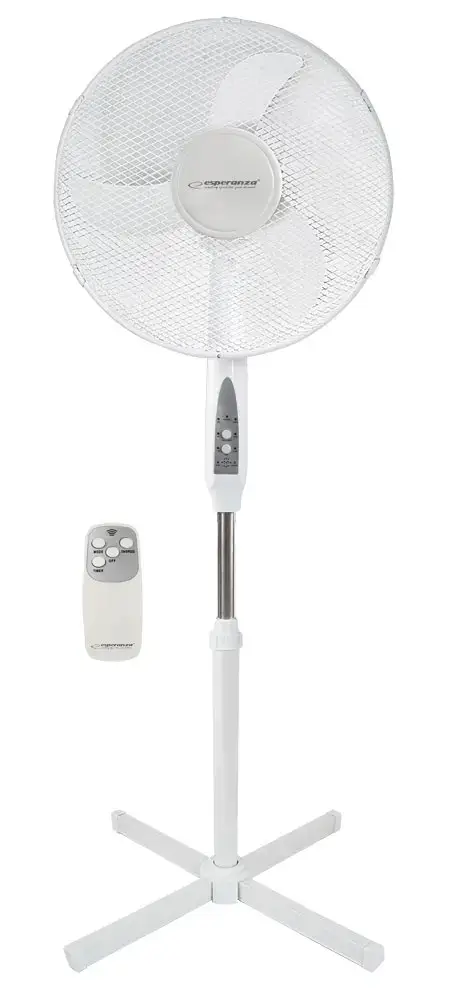 Ventilator cu picior Esperanza EHF007WW, 45 W, 3 viteze, Diametru 40 cm, Telecomanda, H 130 cm (Alb)