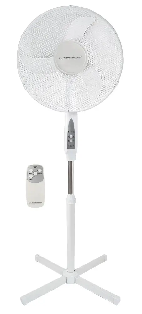 Ventilator cu picior Esperanza EHF007WW, 45 W, 3 viteze, Diametru 40 cm, Telecomanda, H 130 cm (Alb)