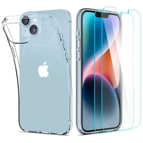 Protectie Spate Spigen Liquid Crystal si 2 folii GLAStR SLIM compatibil cu iPhone 14 Plus (Transparent)