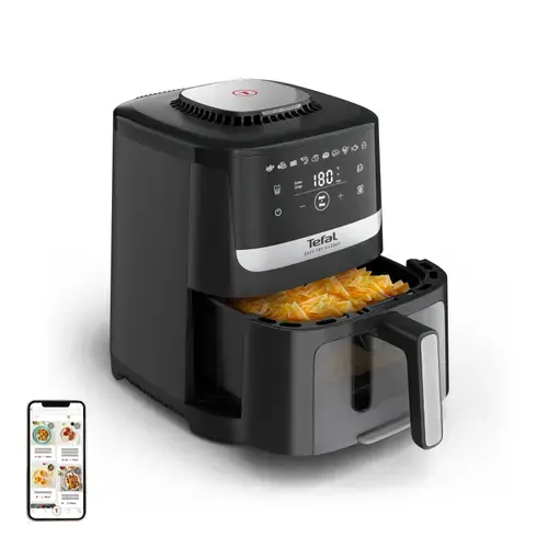 Friteuza cu aer cald Tefal Easy Fry Silence EY5568E0, 5 l, 10 programe, 1670 W, Temperatura ajustabila 40-200 C (Negru)
