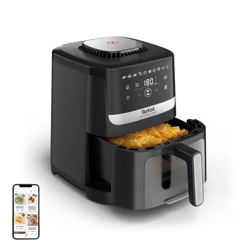 Friteuza cu aer cald Tefal Easy Fry Silence EY5568E0, 5 l, 10 programe, 1670 W, Temperatura ajustabila 40-200 C (Negru)