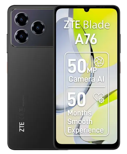 Telefon Mobil ZTE Blade A76 4G, Procesor Octa-Core, IPS LCD Capacitive Touchscreen 6.75inch, 4GB RAM, 128GB Flash, Camera Duala 50 MP, Wi-Fi, 4G, Dual Sim, Android (Negru)