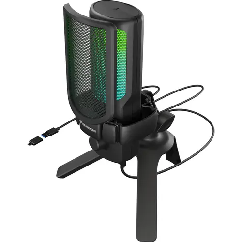 Microfon Genesis Radium 250, iluminare RGB, USB-C (Negru)