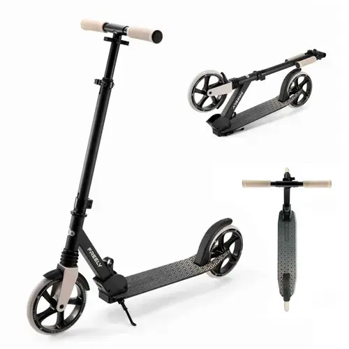 Trotineta copii KinderKraft Freely, Pliabila, Inaltime Reglabila, 5 Ani+, Maxim 100 kg, Bej/Negru