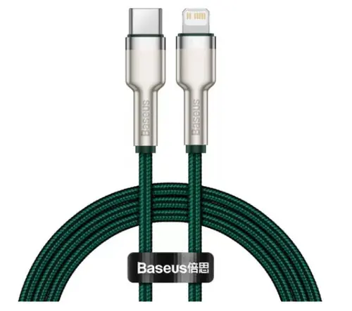 Cablu de date Baseus Cafule Metal CATLJK-A06, USB Type-C - Lightning, 20W, 1m, impletitura nylon (Verde)