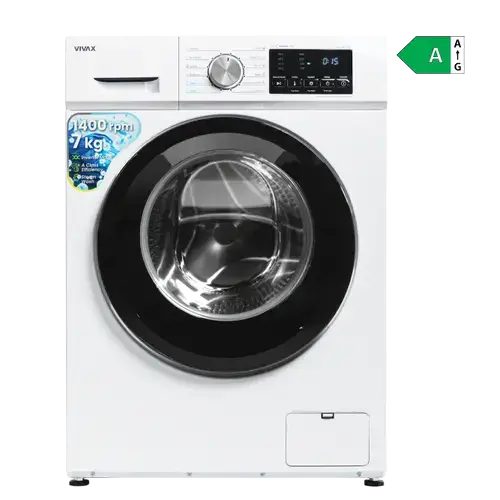 Masina de spalat rufe VIVAX WFL-140712CI, 7kg, 1400 RPM, BLDC Motor Inverter, Clasa A, Steam, Baby Care, Eco, Display digital, Temperatura reglabila, Drum Clean Sterilization, Qucik Wash, Delay Start, 12 Programe (Alb)