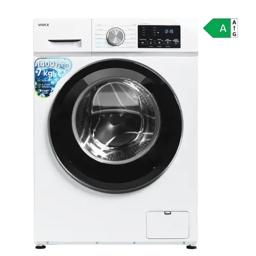 Masina de spalat rufe VIVAX WFL-140712CI, 7kg, 1400 RPM, BLDC Motor Inverter, Clasa A, Steam, Baby Care, Eco, Display digital, Temperatura reglabila, Drum Clean Sterilization, Qucik Wash, Delay Start, 12 Programe (Alb)