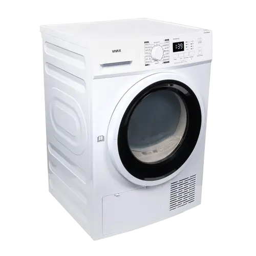 Uscator de rufe VIVAX CDR-0816SHP, Pompa de caldura, 8 kg, Clasa A++, Display LED, Start intarziat, Anti-sifonare, Uscare ajustabila, 16 programe (Alb)