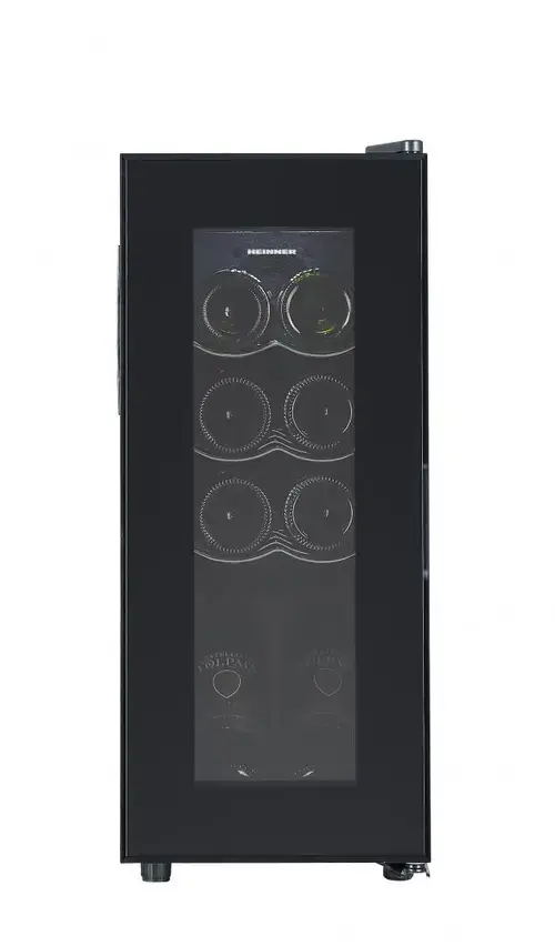 Racitor de vinuri HEINNER HRV-A28DRM8, 28 l, 8 sticle (750 ml), Clasa G, Display LED, Control electronic, 3 rafuri metalice, Usa reversibila, H 65.8 cm (Negru)