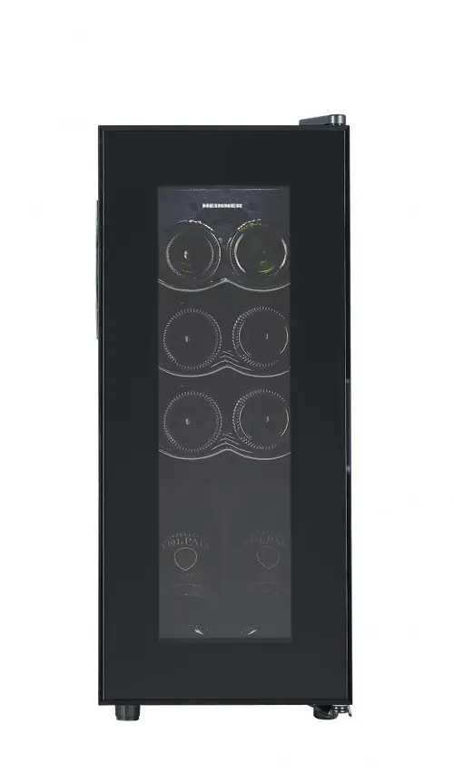 Racitor de vinuri HEINNER HRV-A28DRM8, 28 l, 8 sticle (750 ml), Clasa G, Display LED, Control electronic, 3 rafuri metalice, Usa reversibila, H 65.8 cm (Negru)