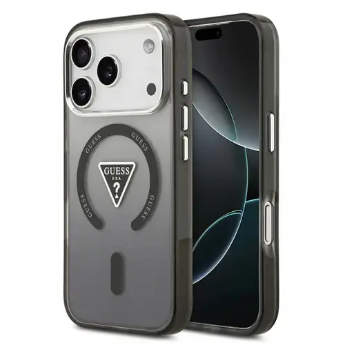 Husa  Guess IML Gradient Triangle Logo MagSafe pentru Apple iPhone 17 Pro Max, Negru/Argintiu