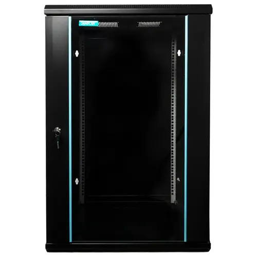 Cabinet 19″ SPACER 18U 600x600mm, fixare pe perete, Flatpack (dezasamblat), negru, usa sticla cu blocare, panouri detasabile, otel 1.5mm, sarcina maxima 60Kg