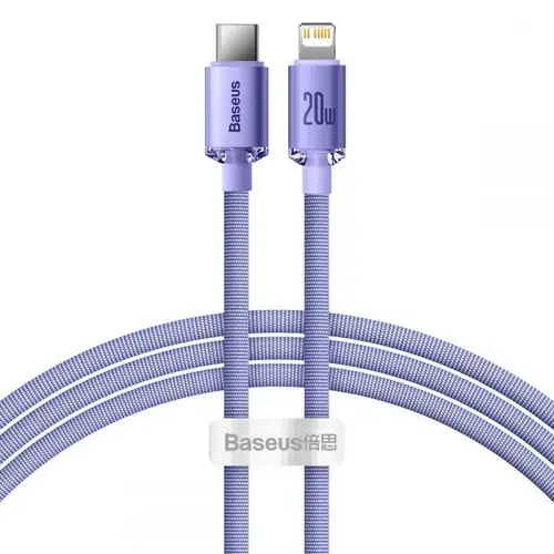 Cablu pentru incarcare si transfer de date Baseus Crystal Shine, USB Type-C/Lightning, 20W, 1.2m, Mov
