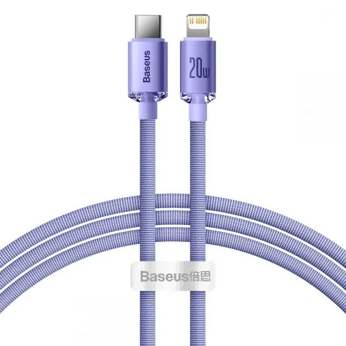 Cablu pentru incarcare si transfer de date Baseus Crystal Shine, USB Type-C/Lightning, 20W, 1.2m, Mov