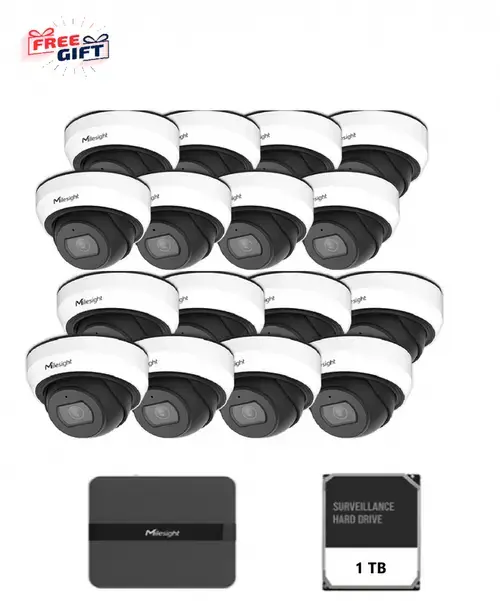 Kit Supraveghere video Mini Dome MILESIGHT TECHNOLOGY MS-C2973-PD, 16 camere, 2MP, Lentila 2.8mm, IR 30m (Alb)