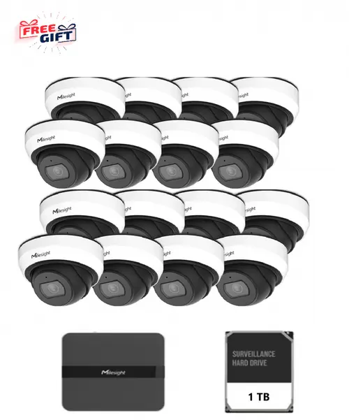 Kit Supraveghere video Mini Dome MILESIGHT TECHNOLOGY MS-C2973-PD, 16 camere, 2MP, Lentila 2.8mm, IR 30m (Alb)