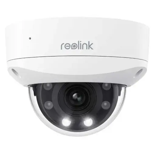 Camera supraveghere video exterior Dome Reolink P437, 4K, Zoom 5X, IR / lumina alba 30 m, PoE, 2.7 mm - 13.5 mm, slot card, microfon, difuzor, detectie persoane / vehicule / animale