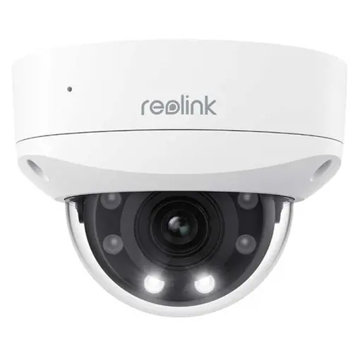 Camera supraveghere video exterior Dome Reolink P437, 4K, Zoom 5X, IR / lumina alba 30 m, PoE, 2.7 mm - 13.5 mm, slot card, microfon, difuzor, detectie persoane / vehicule / animale