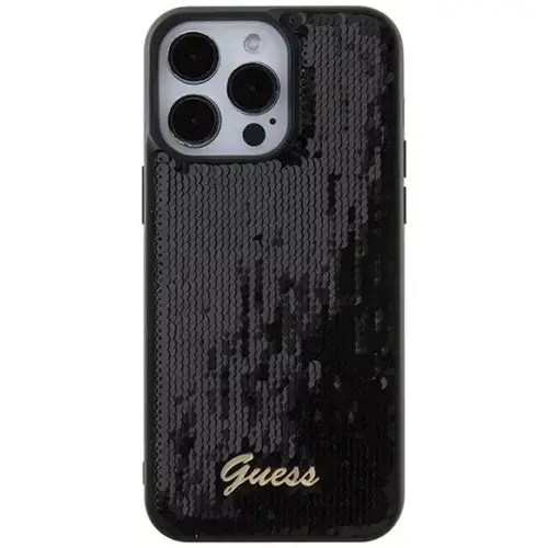 Husa Protectie Spate Guess GUHCP15XPSFDGSK Sequin Script Logo pentru Apple iPhone 15 Pro Max (Negru)