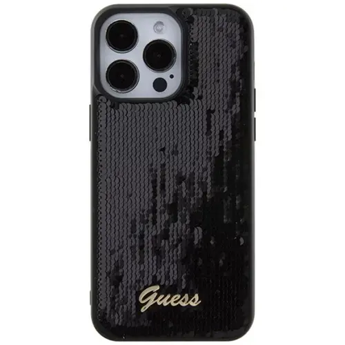 Husa Protectie Spate Guess GUHCP15XPSFDGSK Sequin Script Logo pentru Apple iPhone 15 Pro Max (Negru)