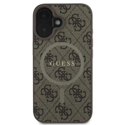 Husa Protectie Spate Guess GUHMP16SG4GFRW PU Leather 4G Colored Ring MagSafe pentru Apple iPhone 16 (Maro)