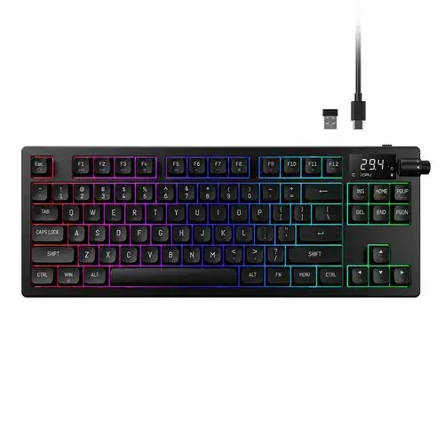 Tastatura gaming Gamdias Hermes M7, Wired, Wireless 2.4Ghz, Bluetooth, USB, iluminare RGB (Negru)