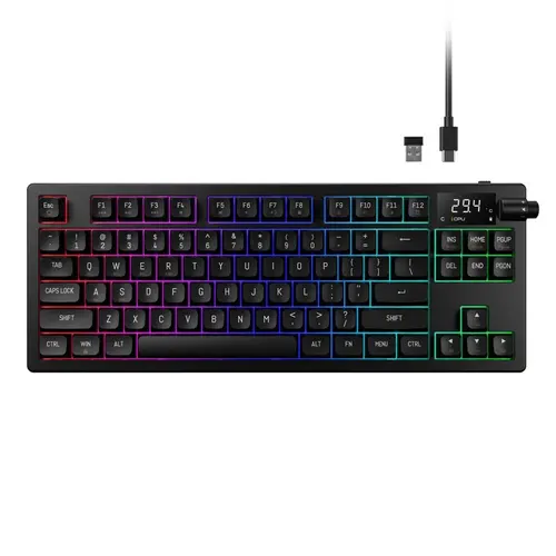 Tastatura gaming Gamdias Hermes M7, Wired, Wireless 2.4Ghz, Bluetooth, USB, iluminare RGB (Negru)