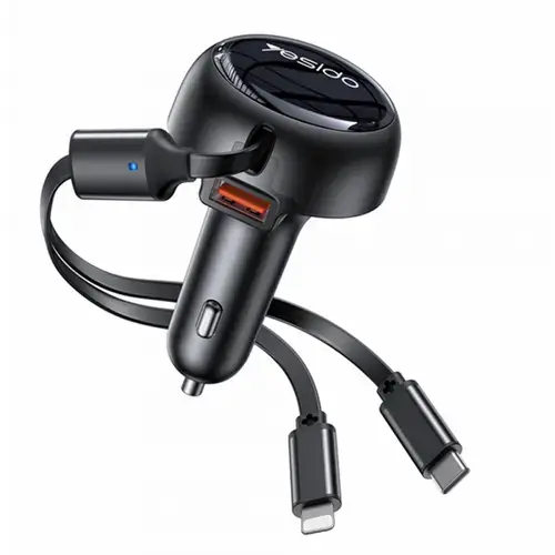 Incarcator Auto Cu Cablu USB-C / Lightning Yesido Y61, 53W, 3A, 1 x USB-A (Negru)