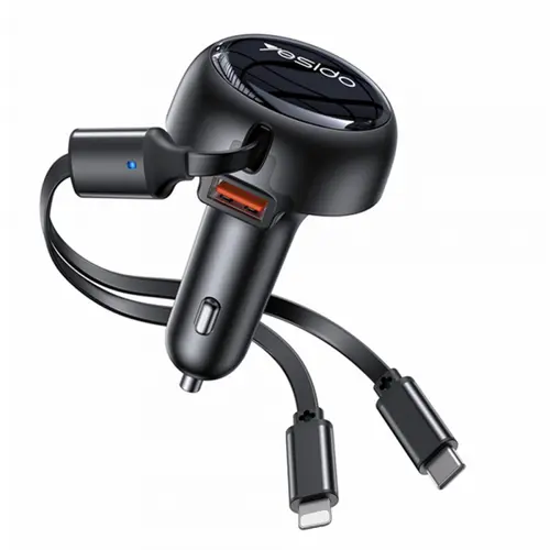 Incarcator Auto Cu Cablu USB-C / Lightning Yesido Y61, 53W, 3A, 1 x USB-A (Negru)