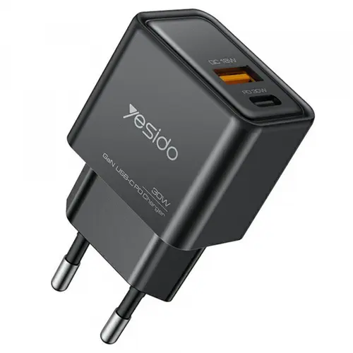 Incarcator Retea Yesido YC64, 30W, 3A, 1 x USB-A - 1 x USB-C (Negru)