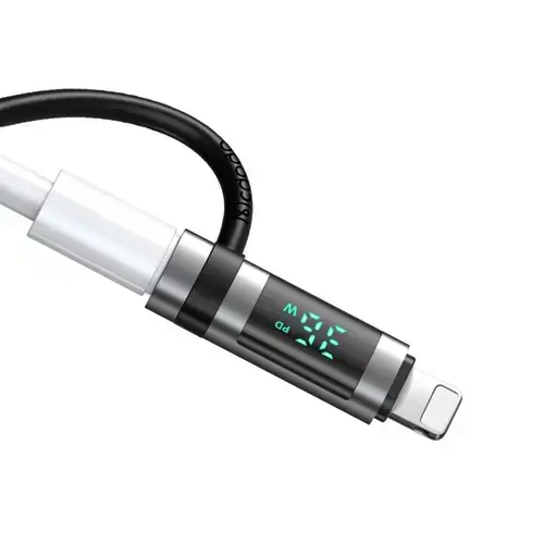 Adaptor Mcdodo OT-2610 Type-C la Lightning 36W, Pigeon Series, cu carlig din silicon, aliaj de aluminiu, afisaj LED HD (Negru)