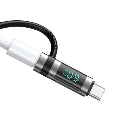 Adaptor Mcdodo OT-0180 Lightning la Type-C 60W, Pigeon Series, carlig din silicon, aliaj de aluminiu, afisaj LED HD (Negru)