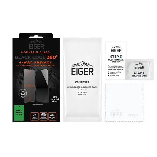 Folie Sticla Privacy Eiger Mountain Edge 360 GRS EGMSP00335 pentru Apple iPhone Air (Negru)
