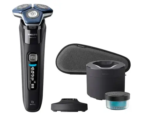 Aparat de ras Philips Shaver Series 7000 S7886/55, Acumulator, Autonomie 60 min, SkinIQ, Capete flexibile 360-D, Lame SteelPrecision (Negru)