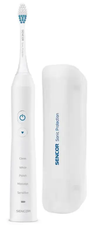 Periuta de dinti electrica Sencor SOC 3312WH, 48000 vibratii/min, Sterilizator UV, IPX7, Cronometru 2 min, 5 Programe, 2 Capete, Trusa de calatorie (Alb)